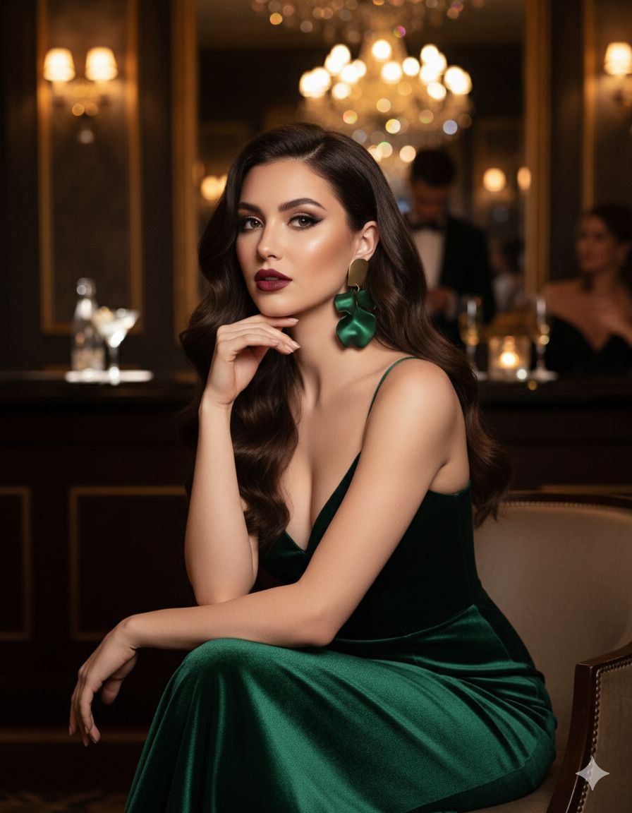 Emerald Green Statement Earrings – Gold & Acrylic Petal Earrings, Lightweight Elegant Drop Earrings, Gift for Her