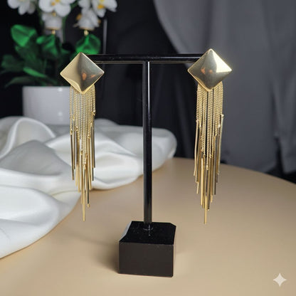 Gold Tassel Statement Earrings – Long Chain Fringe Earrings, Elegant Drop Earrings, Evening Jewelry Gift for Her