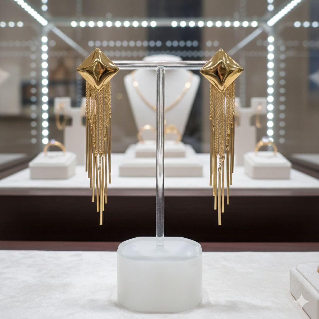 Gold Tassel Statement Earrings – Long Chain Fringe Earrings, Elegant Drop Earrings, Evening Jewelry Gift for Her