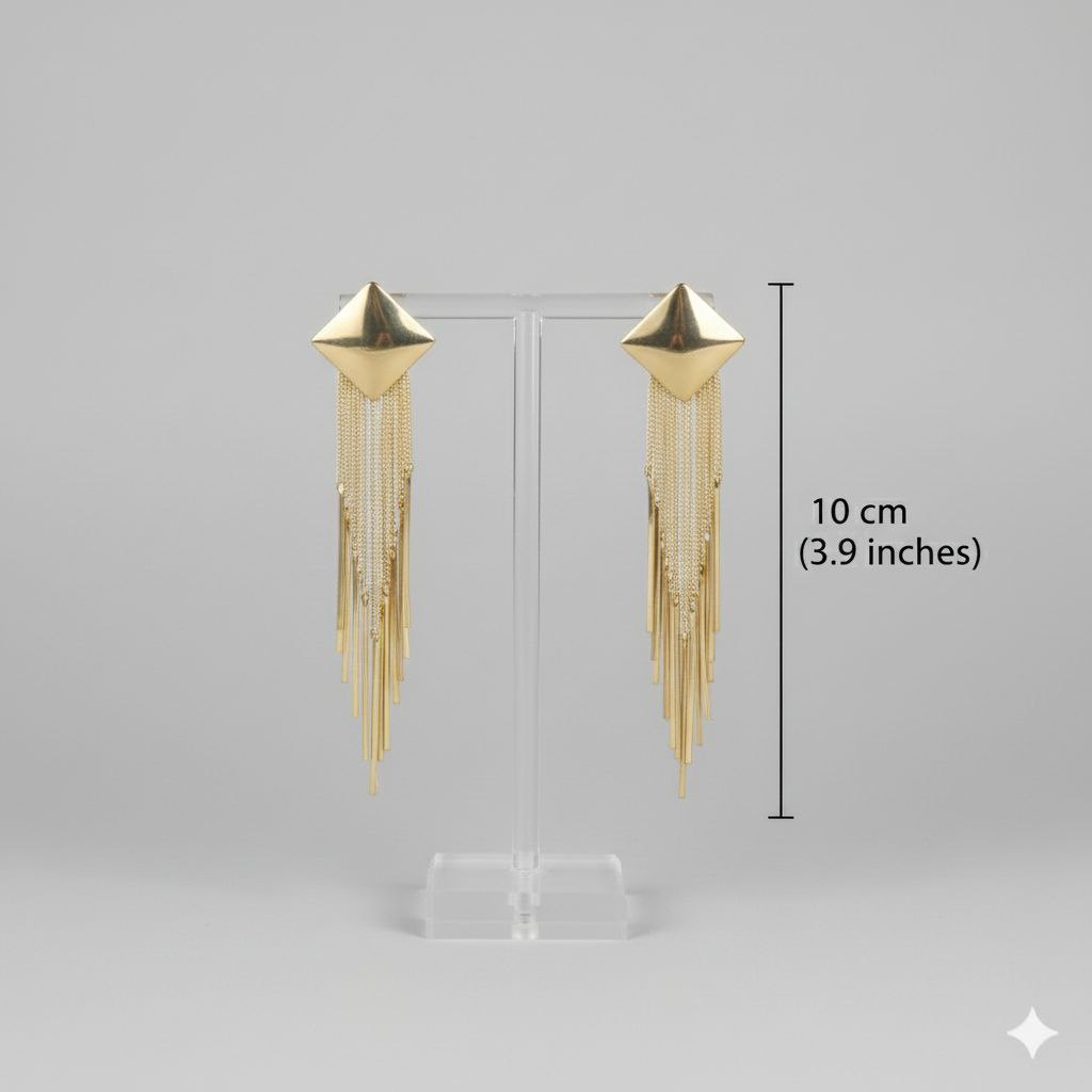 Gold Tassel Statement Earrings – Long Chain Fringe Earrings, Elegant Drop Earrings, Evening Jewelry Gift for Her