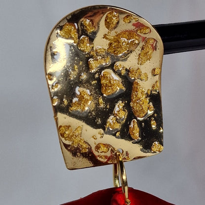 Red Statement Flower Earrings – Bold Gold & Satin Drop Earrings