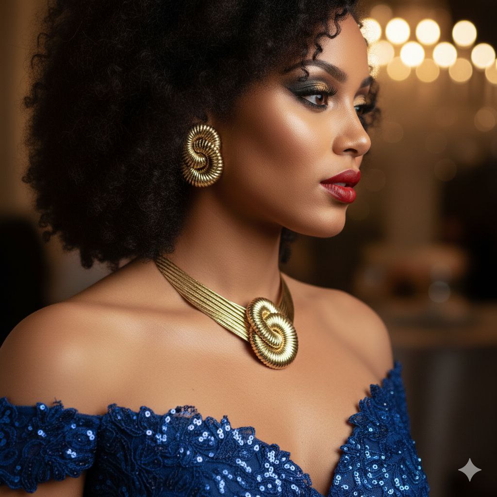 Vintage Spiral Gold Statement Earrings – Retro Sculptural Bold Clip On Earrings, Luxury Chunky Party Jewelry