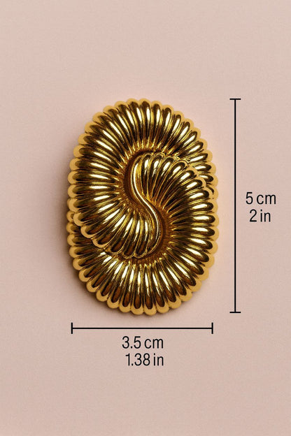 Vintage Spiral Gold Statement Earrings – Retro Sculptural Bold Clip On Earrings, Luxury Chunky Party Jewelry