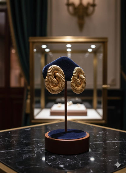 Vintage Spiral Gold Statement Earrings – Retro Sculptural Bold Clip On Earrings, Luxury Chunky Party Jewelry