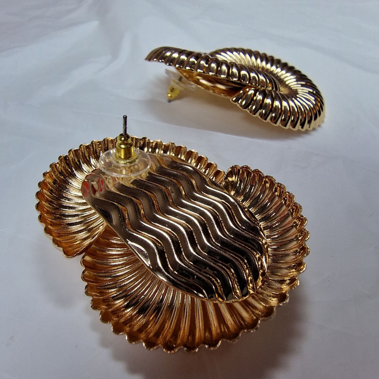 Vintage Spiral Gold Statement Earrings – Retro Sculptural Bold Clip On Earrings, Luxury Chunky Party Jewelry