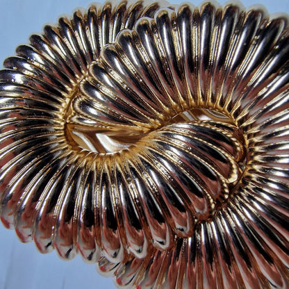 Vintage Spiral Gold Statement Earrings – Retro Sculptural Bold Clip On Earrings, Luxury Chunky Party Jewelry