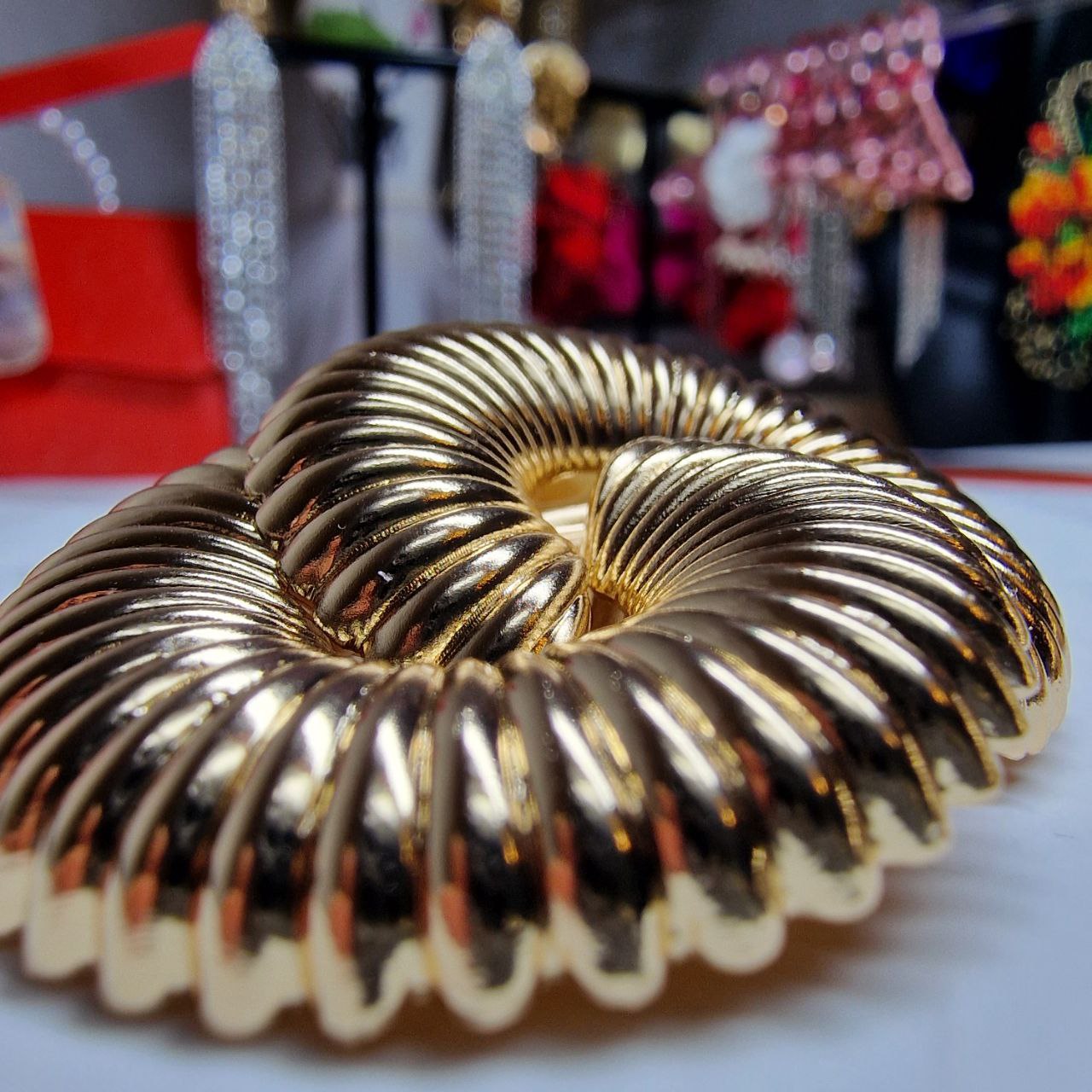 Vintage Spiral Gold Statement Earrings – Retro Sculptural Bold Clip On Earrings, Luxury Chunky Party Jewelry