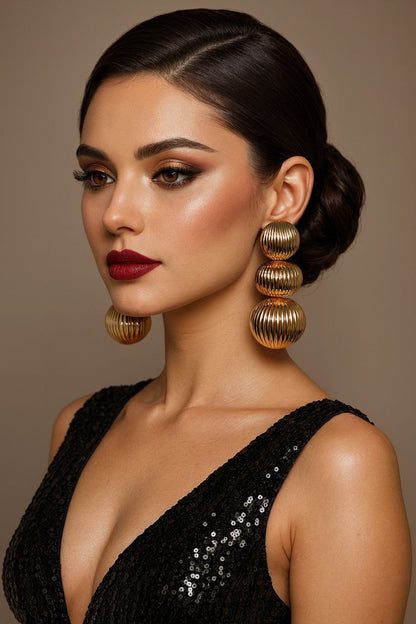 Bold Gold Tiered Statement Earrings – Large Sculptural Drop Earrings Runway Glam Party Jewelry Gift