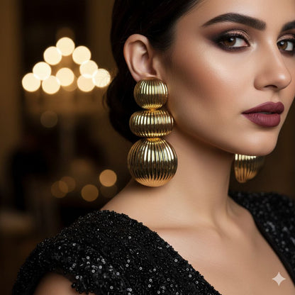 Bold Gold Tiered Statement Earrings – Large Sculptural Drop Earrings Runway Glam Party Jewelry Gift