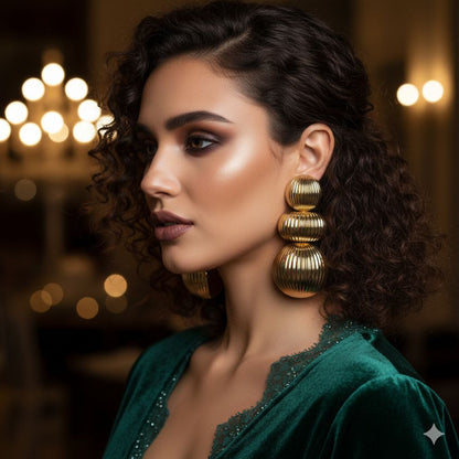 Bold Gold Tiered Statement Earrings – Large Sculptural Drop Earrings Runway Glam Party Jewelry Gift