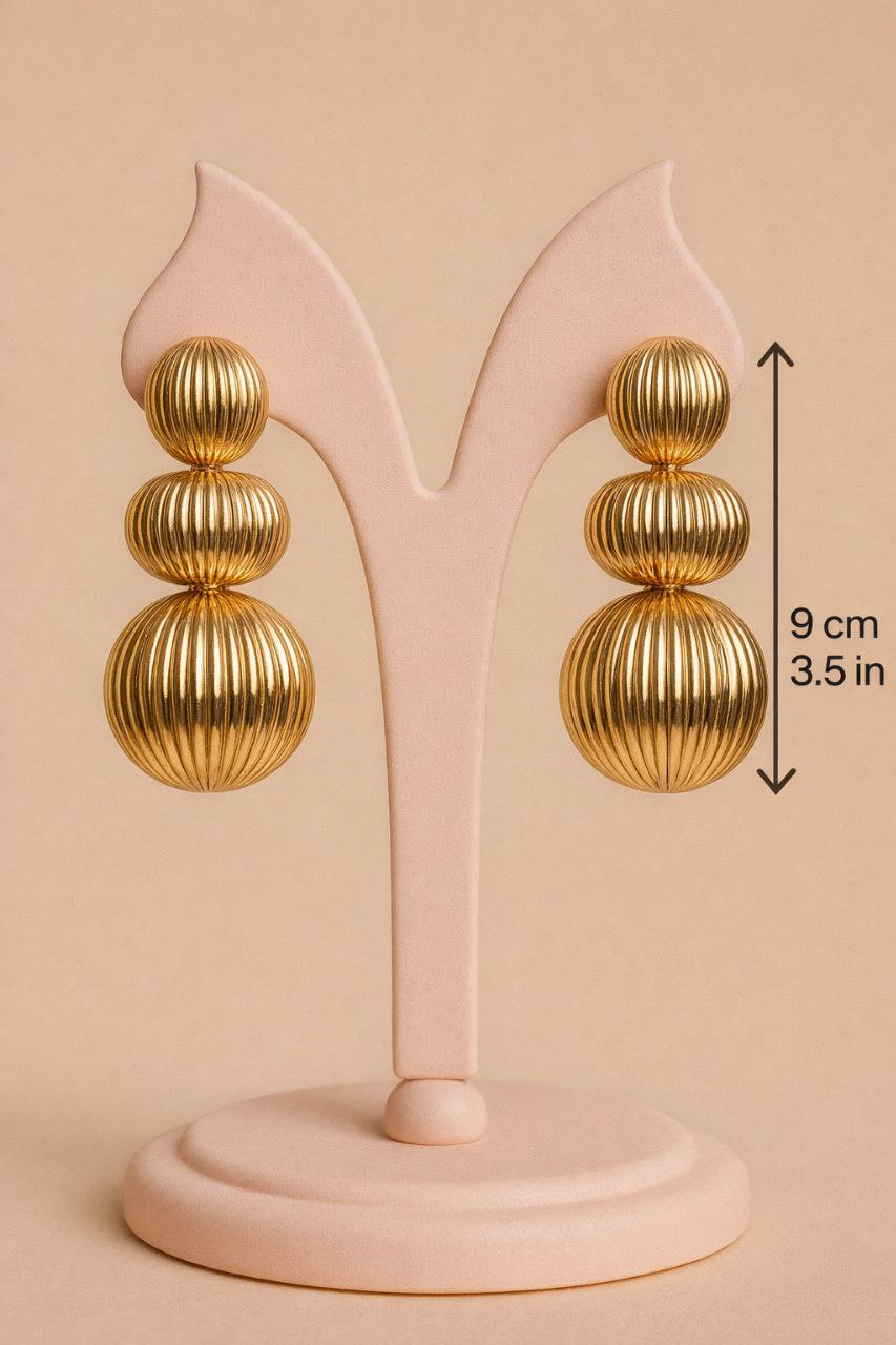Bold Gold Tiered Statement Earrings – Large Sculptural Drop Earrings Runway Glam Party Jewelry Gift