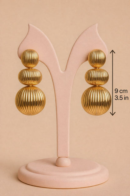 Bold Gold Tiered Statement Earrings – Large Sculptural Drop Earrings Runway Glam Party Jewelry Gift