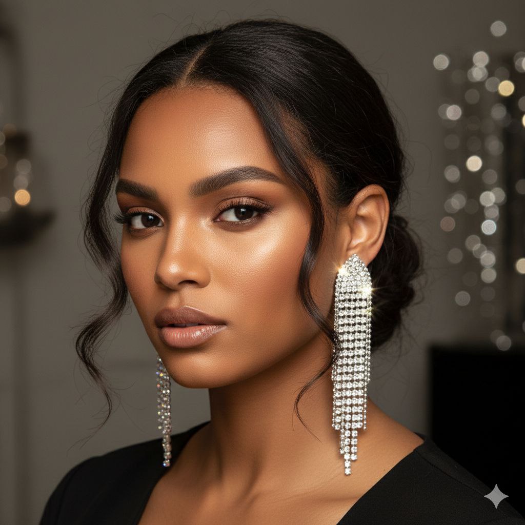 Crystal Fringe Statement Earrings – Long Rhinestone Tassel Drop Earrings Bridal Glam Party Jewelry Gift