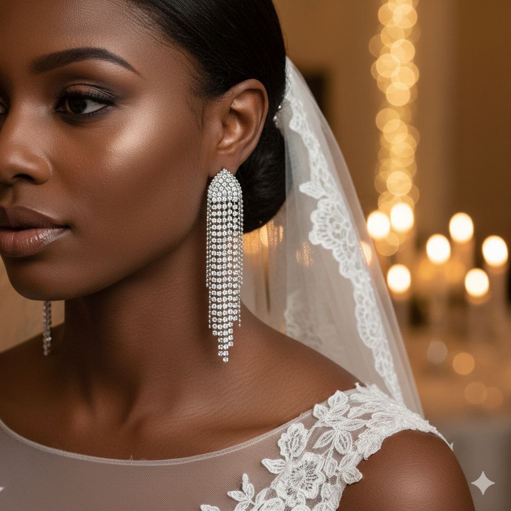 Crystal Fringe Statement Earrings – Long Rhinestone Tassel Drop Earrings Bridal Glam Party Jewelry Gift