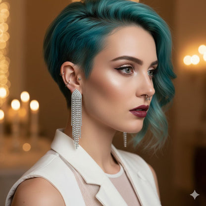 Crystal Fringe Statement Earrings – Long Rhinestone Tassel Drop Earrings Bridal Glam Party Jewelry Gift