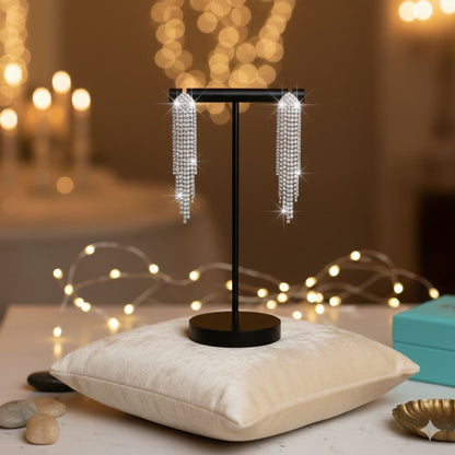 Crystal Fringe Statement Earrings – Long Rhinestone Tassel Drop Earrings Bridal Glam Party Jewelry Gift