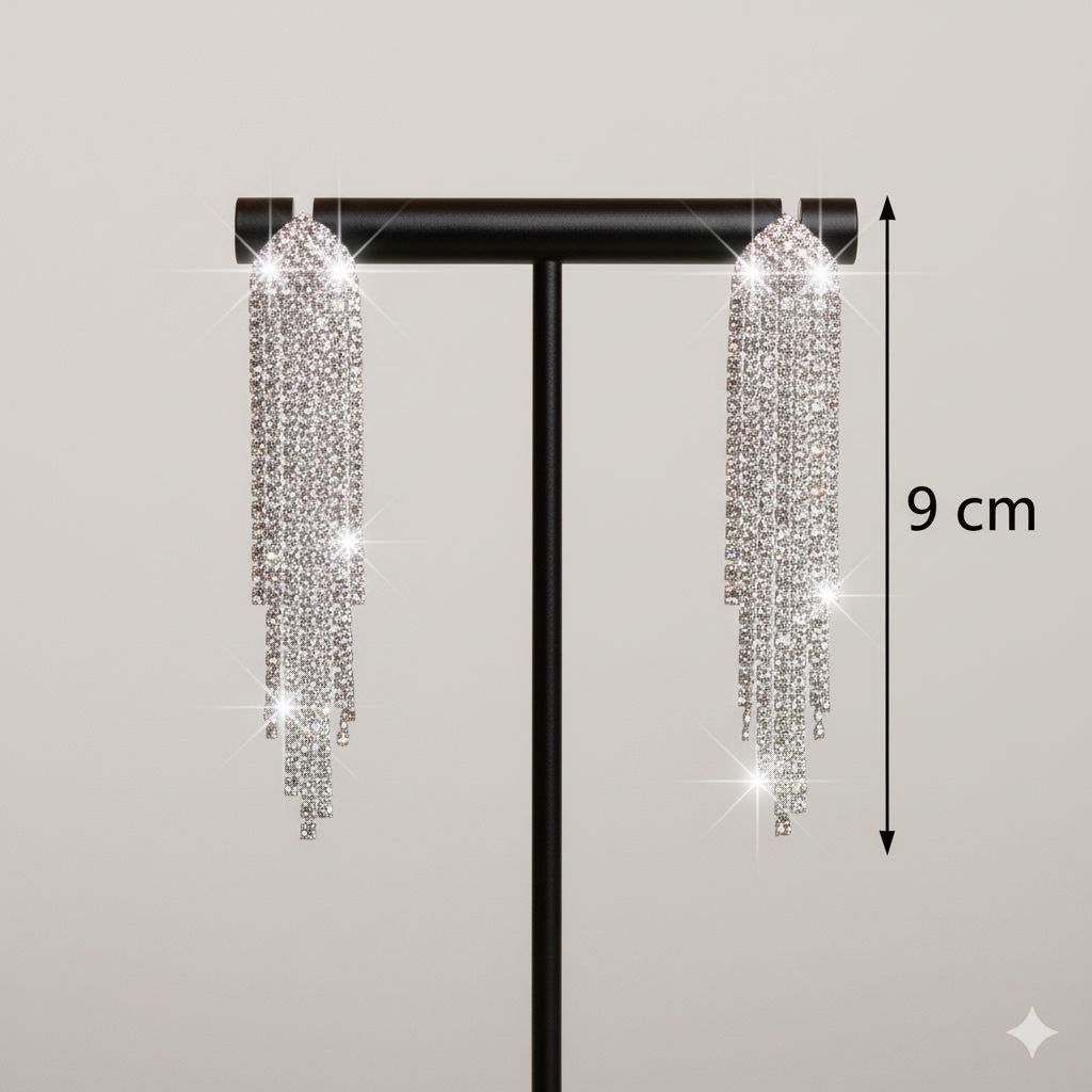 Crystal Fringe Statement Earrings – Long Rhinestone Tassel Drop Earrings Bridal Glam Party Jewelry Gift