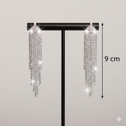 Crystal Fringe Statement Earrings – Long Rhinestone Tassel Drop Earrings Bridal Glam Party Jewelry Gift