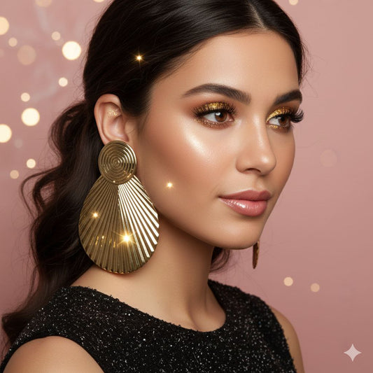 Gold Shell Statement Earrings – Large Sculptural Drop Earrings Bold Luxury Resort Glam Jewelry Gift