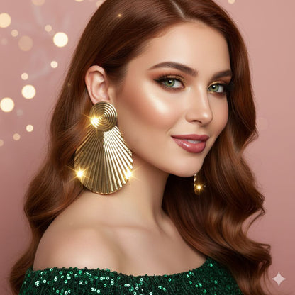 Gold Shell Statement Earrings – Large Sculptural Drop Earrings Bold Luxury Resort Glam Jewelry Gift