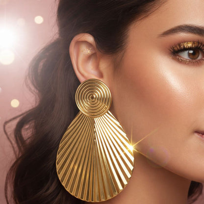 Gold Shell Statement Earrings – Large Sculptural Drop Earrings Bold Luxury Resort Glam Jewelry Gift