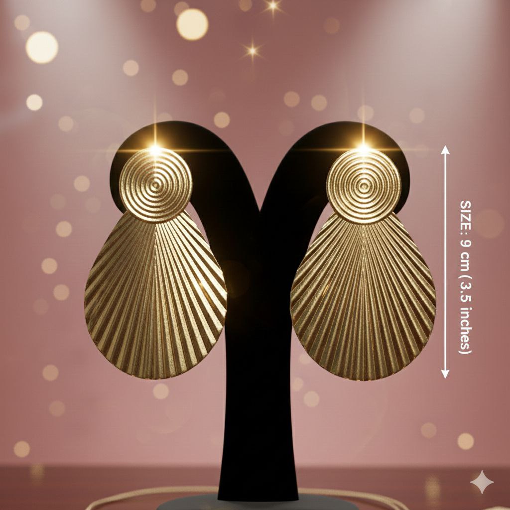 Gold Shell Statement Earrings – Large Sculptural Drop Earrings Bold Luxury Resort Glam Jewelry Gift