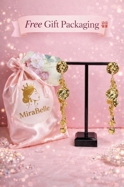 Gold Coin Cascade Statement Earrings – Long Textured Drop Earrings, Luxury Sculptural Jewelry