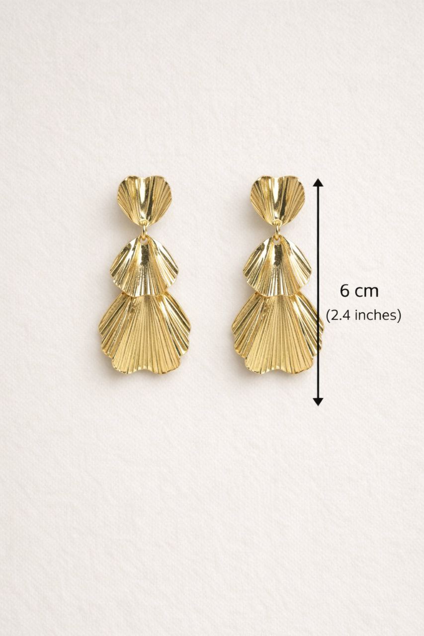 Gold Shell Drop Earrings Statement Fan Earrings Textured Gold Earrings Elegant Short Dangle Modern Luxury Jewelry Gift for Her