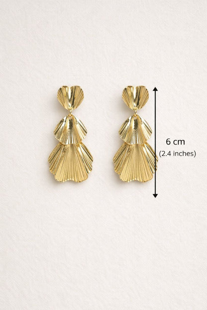 Gold Shell Drop Earrings Statement Fan Earrings Textured Gold Earrings Elegant Short Dangle Modern Luxury Jewelry Gift for Her