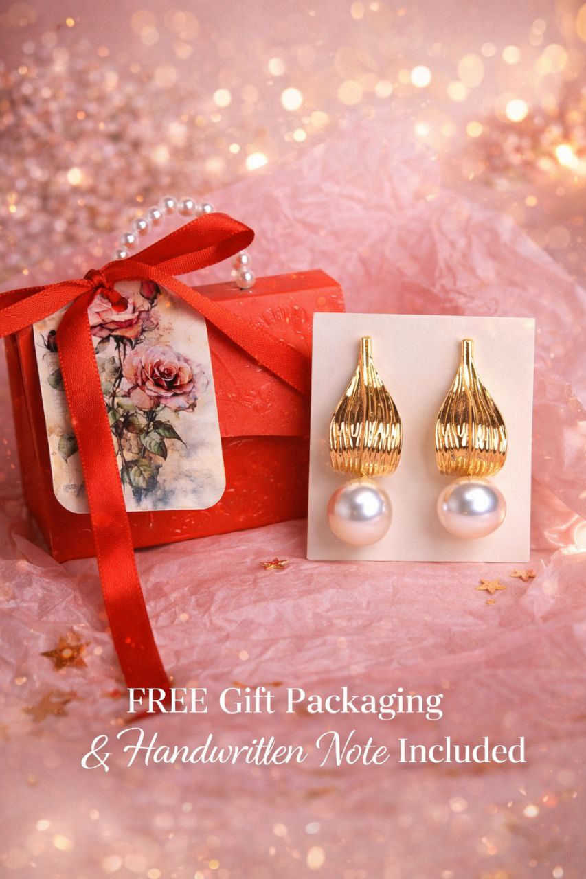 Gold Pearl Drop Earrings Statement Elegant Pearl Dangle Earrings Textured Gold Shell Earrings Wedding Jewelry Gift for Her Luxury Earrings