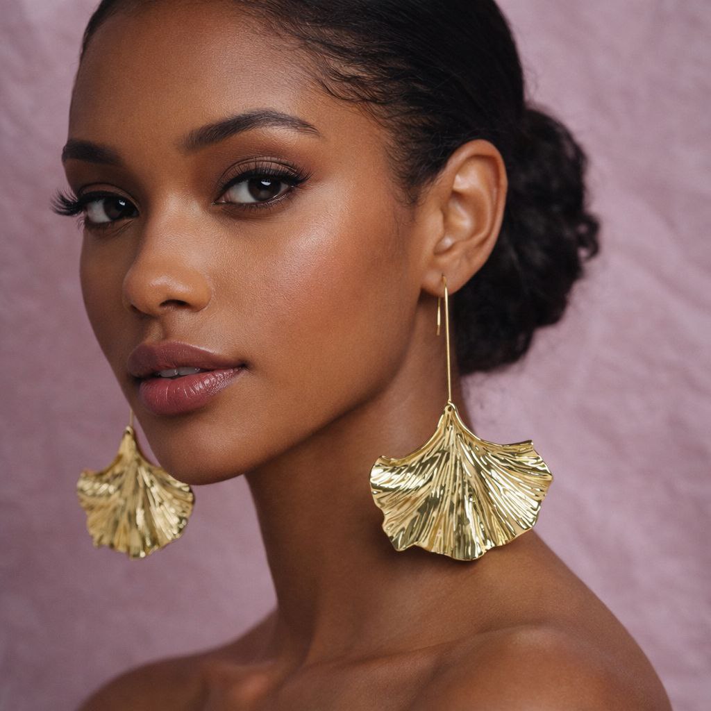 Gold Ginkgo Leaf Statement Earrings Long Nature Inspired Drop Earrings Botanical Fan Earrings Lightweight Luxury Dangle Earrings Gift for Her