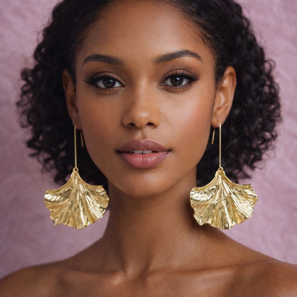 Gold Ginkgo Leaf Statement Earrings Long Nature Inspired Drop Earrings Botanical Fan Earrings Lightweight Luxury Dangle Earrings Gift for Her