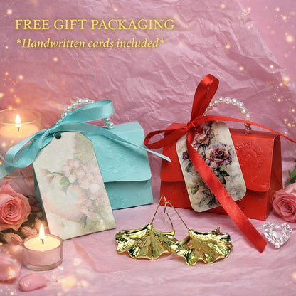 Gold Ginkgo Leaf Statement Earrings Long Nature Inspired Drop Earrings Botanical Fan Earrings Lightweight Luxury Dangle Earrings Gift for Her