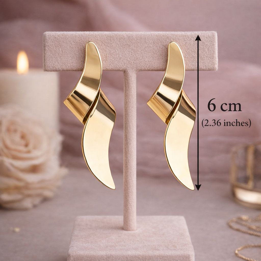 Gold Curved Statement Earrings Modern Sculptural Drop Earrings Minimalist Gold Dangle Earrings Lightweight Elegant Jewelry Gift for Her