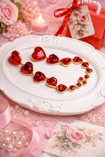 Red Heart Statement Earrings Long Romantic Drop