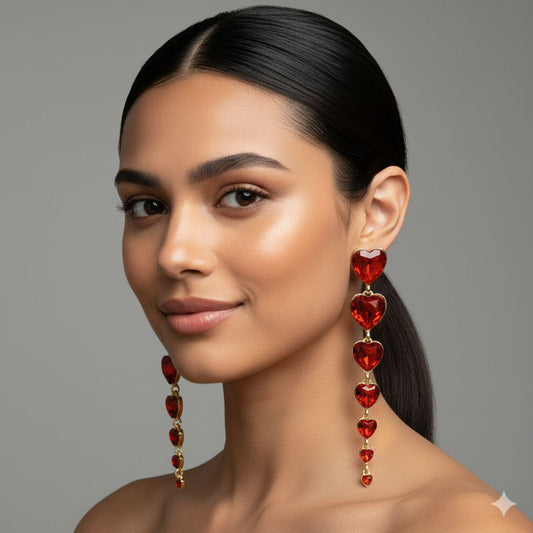 Red Heart Statement Earrings Long Romantic Drop