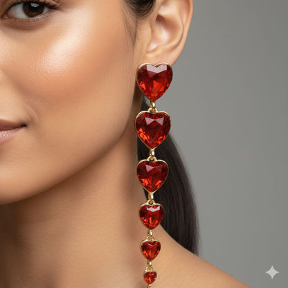 Red Heart Statement Earrings Long Romantic Drop