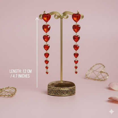 Red Heart Statement Earrings Long Romantic Drop