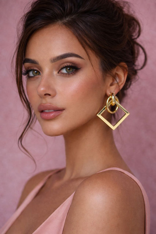Gold Geometric Square Earrings – Minimalist Statement Drop Earrings