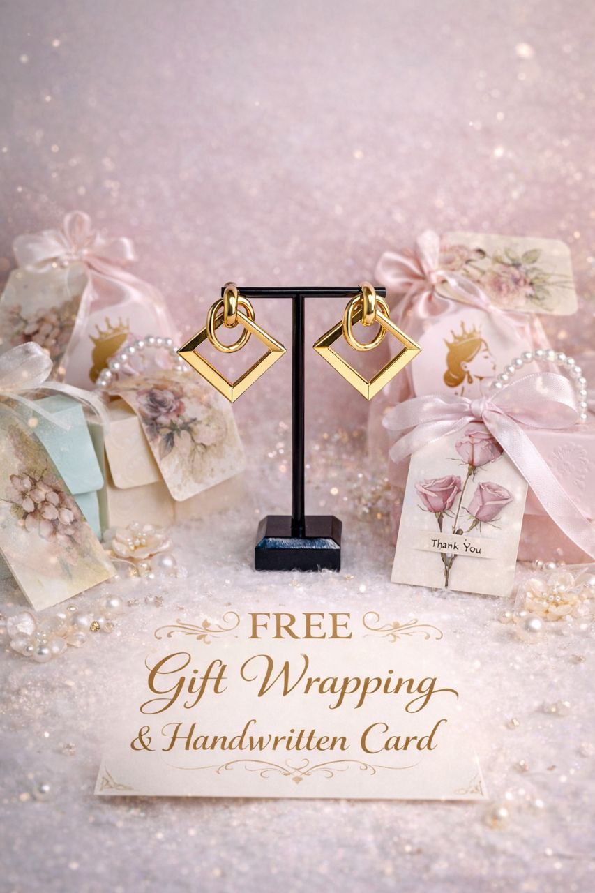 Gold Geometric Square Earrings – Minimalist Statement Drop Earrings