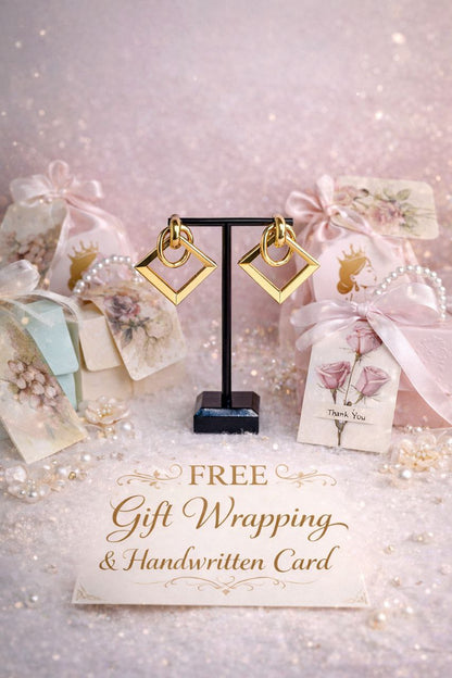 Gold Geometric Square Earrings – Minimalist Statement Drop Earrings