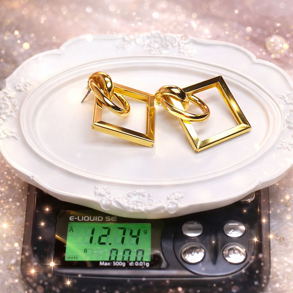 Gold Geometric Square Earrings – Minimalist Statement Drop Earrings