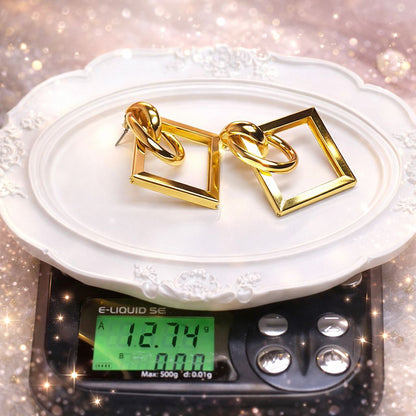 Gold Geometric Square Earrings – Minimalist Statement Drop Earrings