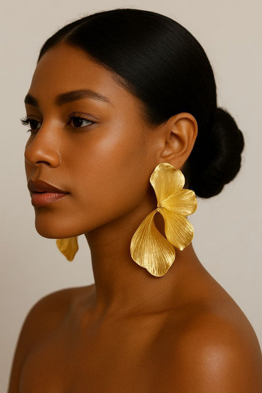 Gold Flower Statement Earrings – Large Botanical Drop Earrings