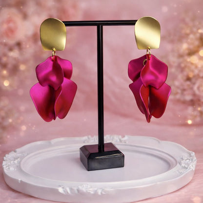 Hot Pink Statement Flower Earrings – Bold Fuchsia Jewelry, Party & Gift for Her