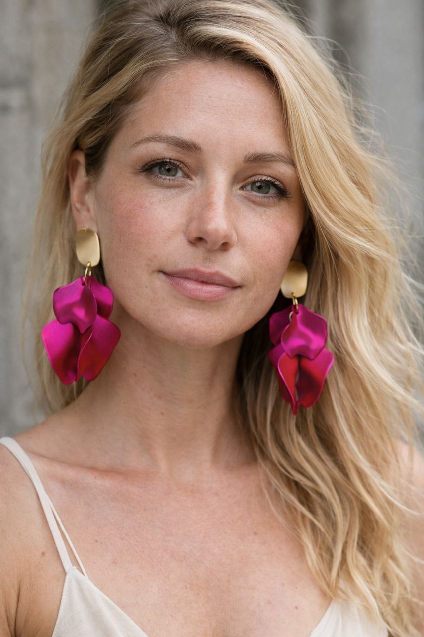 Hot Pink Statement Flower Earrings – Bold Fuchsia Jewelry, Party & Gift for Her