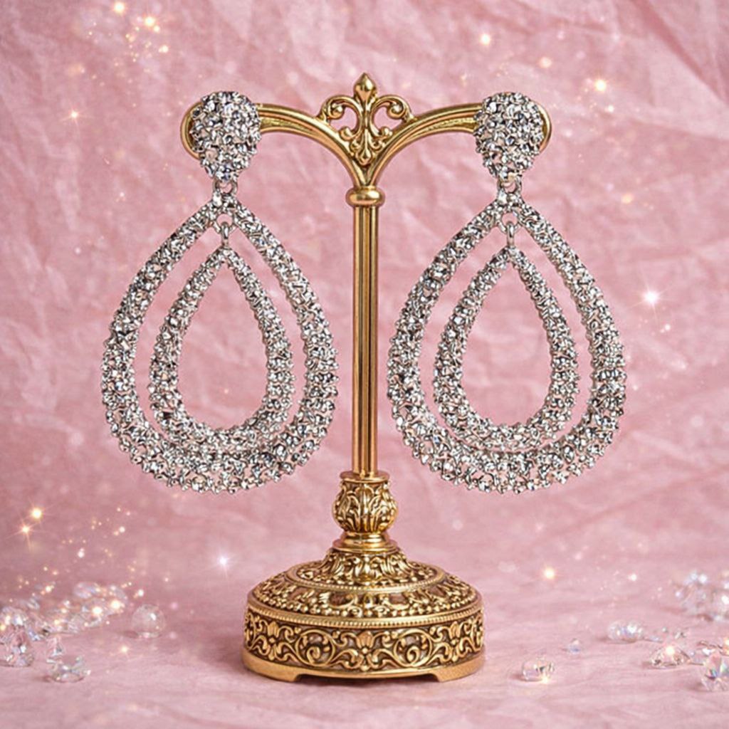 Silver Crystal Teardrop Earrings – Luxury Statement Glam Earrings