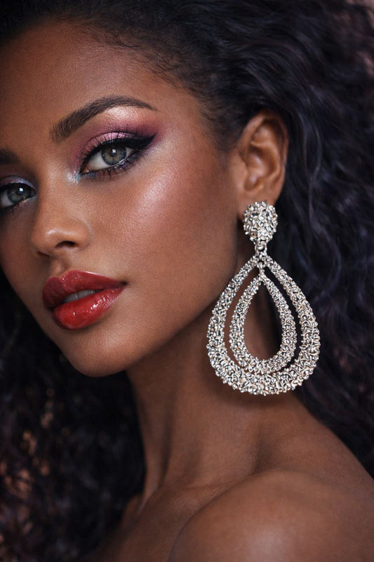 Silver Crystal Teardrop Earrings – Luxury Statement Glam Earrings