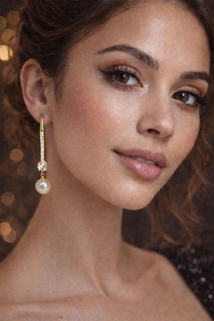 Gold Pearl Drop Earrings – Elegant Bridal Pearl Earrings
