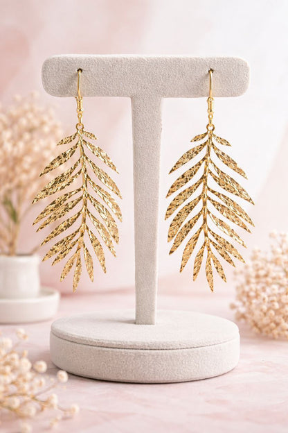 Gold Palm Leaf Earrings – Tropical Statement Earrings